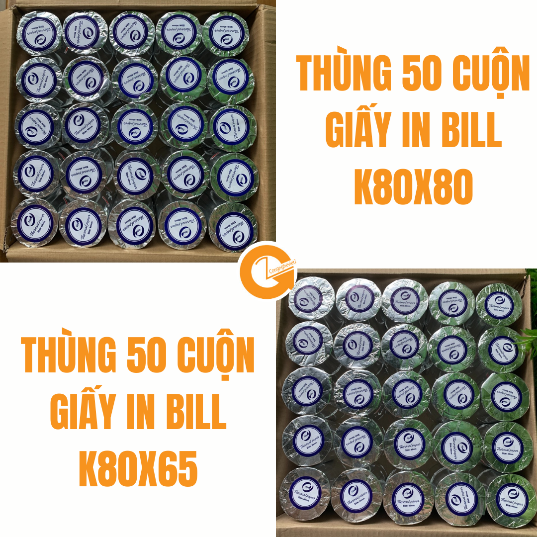 Thùng giấy in bill k80 k80x80 k80x65 K80X45 giấy in hoá đơn bán hàng giấy in nhiệt thùng 50 cuộn