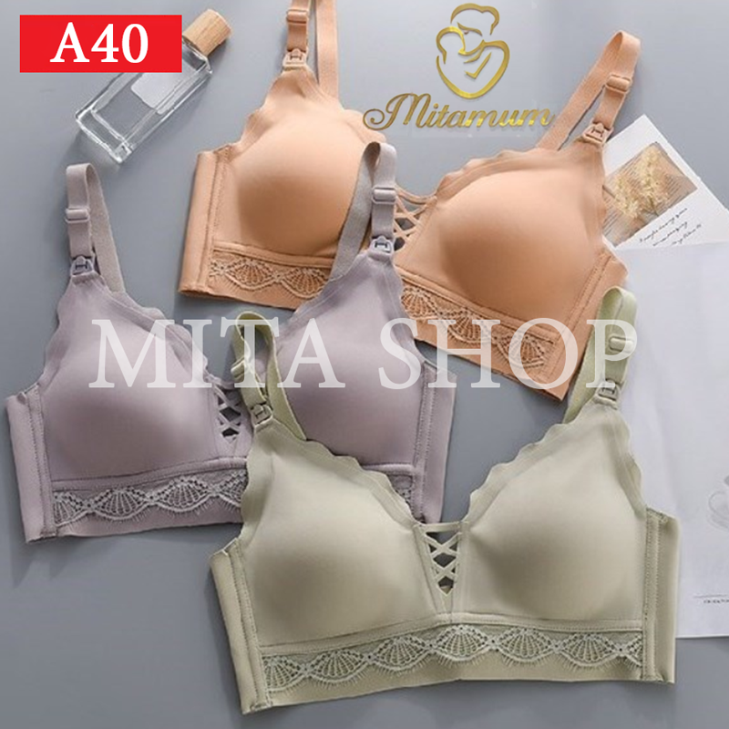 Áo lót ngực bà bầu cho bé con bú ti không gọng nâng ngực chất Su đúc đồ lót chip bà bầu A40