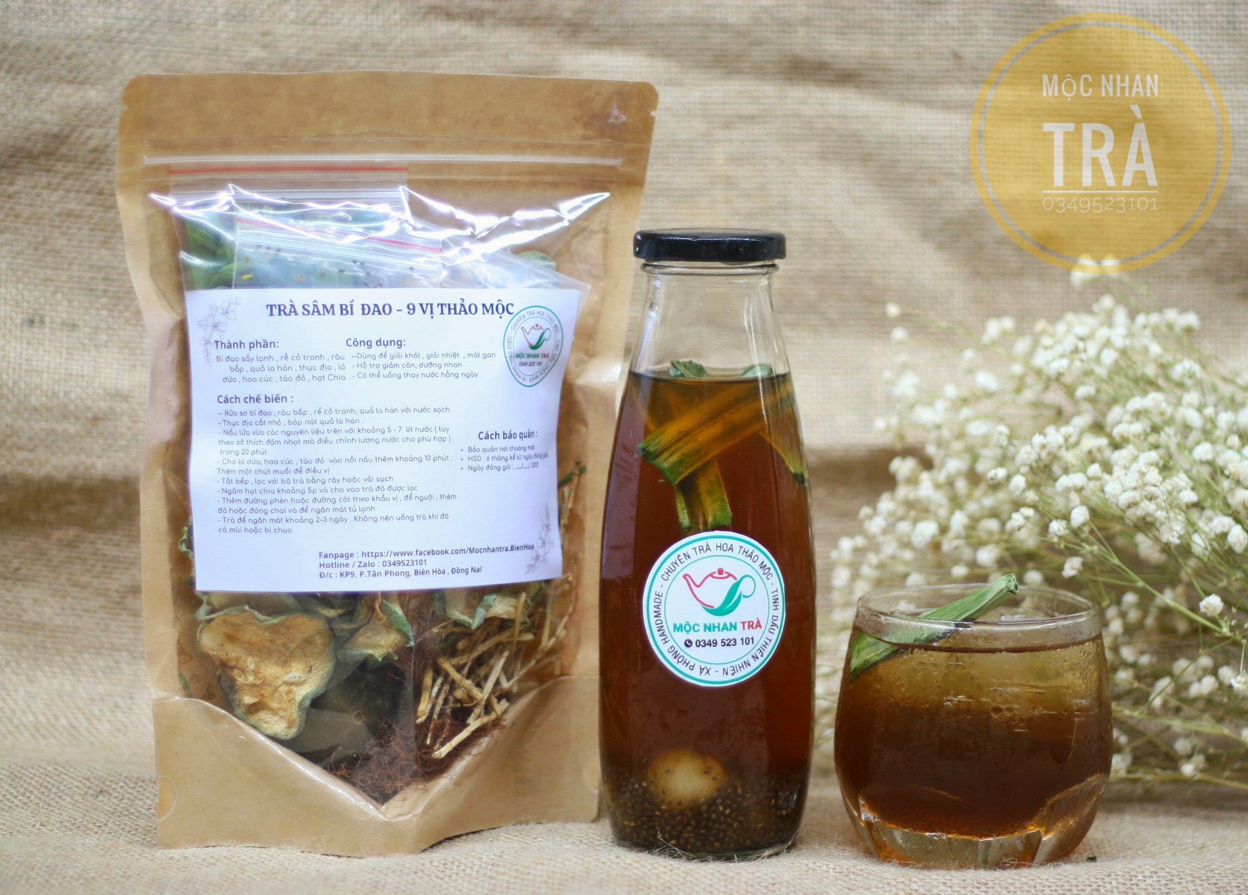 Set Trà Sâm Bí Đao - Giúp Giải Khát , Thanh Lọc Cơ Thể - 9 vị thảo mộc nấu được 5-7 lít nước