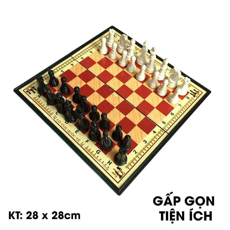Bộ cờ vua quốc tế cao cấp, hộp gấp gọn, kích thước 28cm x 28cm, bộ 32 quân cờ