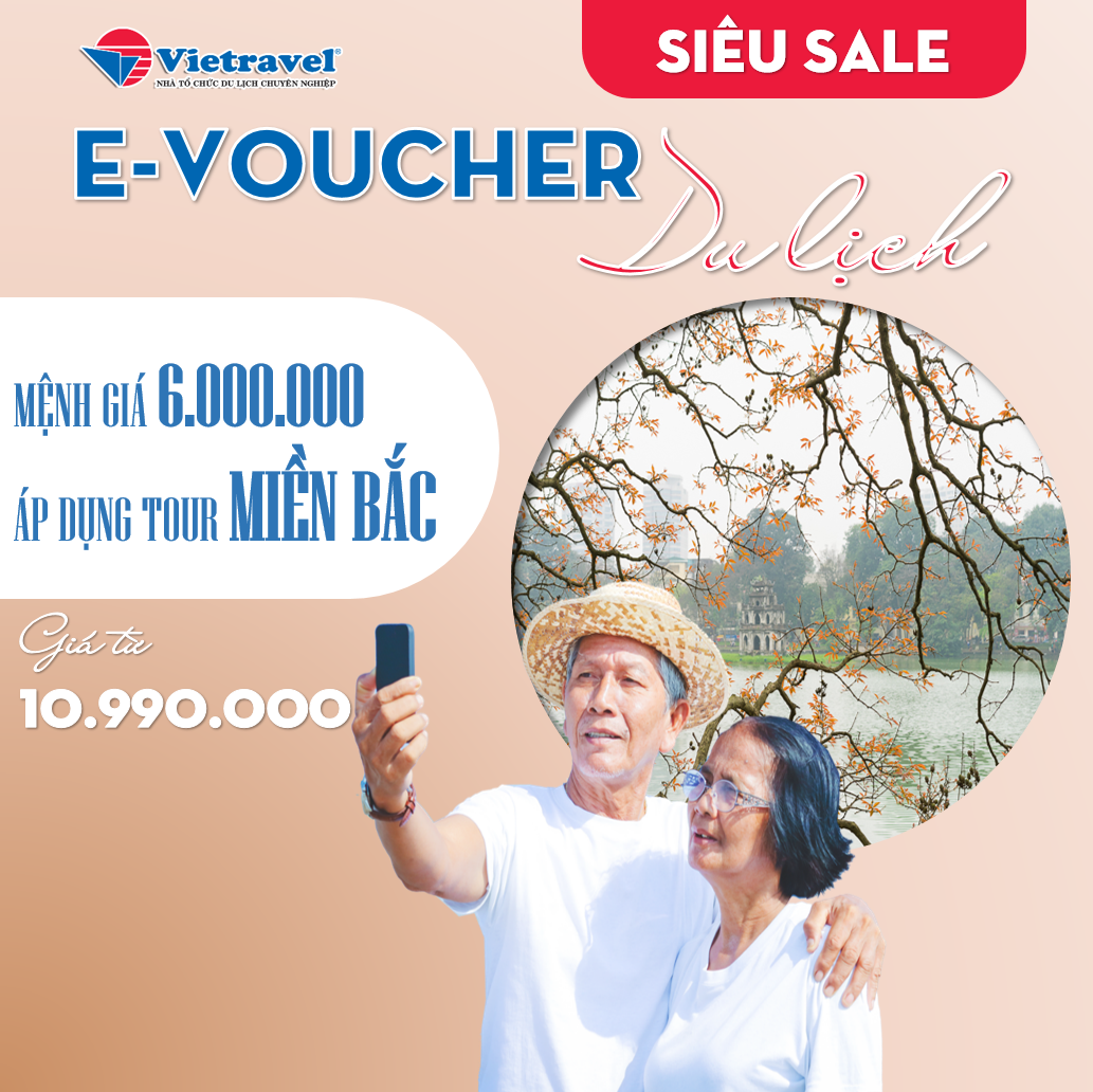 Mệnh giá 6.000.000 vnd áp dụng cho tour nội địa miền bắc giá từ 10.990.000