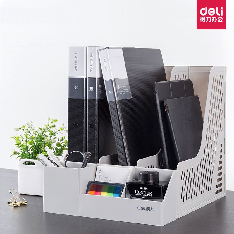 Gía đựng tài liệu 3 ngăn kèm khay để bút, đồ vpp- deli z00112