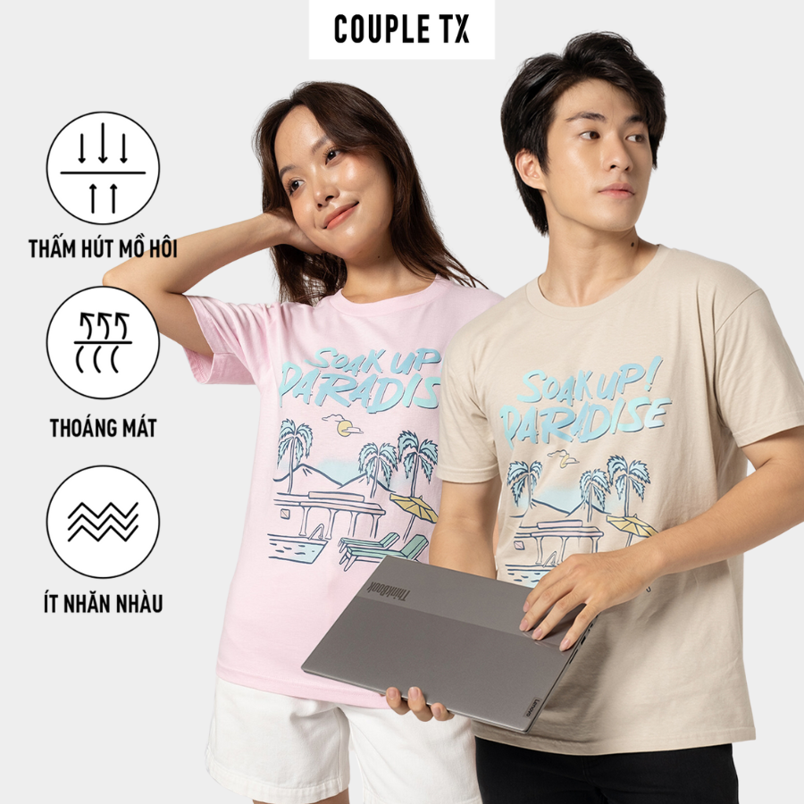 Áo Thun Nữ/Nam COUPLE TX - Áo Phông 100% Cotton, Tay Ngắn, Cổ Tròn, Hình In Soak Up In Paradise MTS 1362/WTS 2362