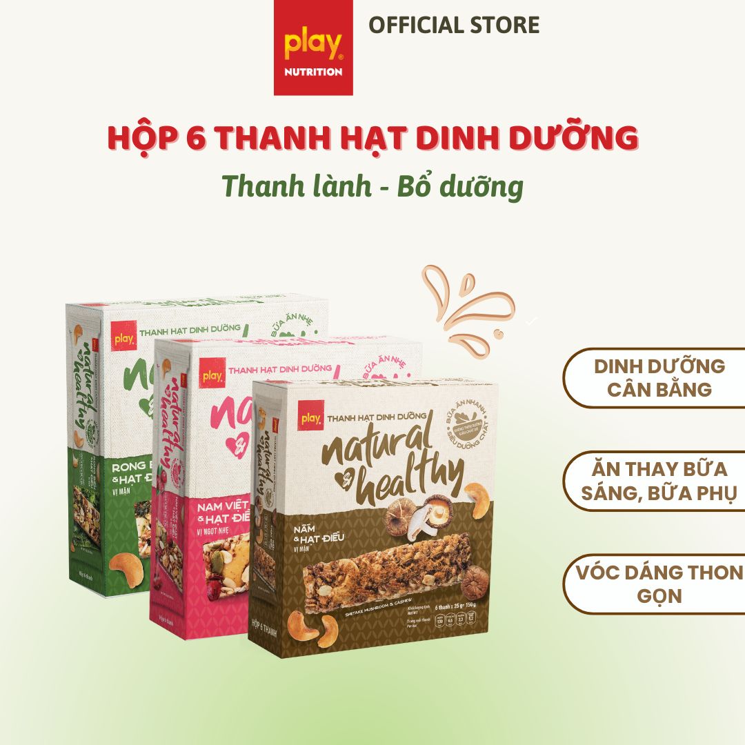  Hộp 6 thanh hạt dinh dưỡng PLAY Natural Healthy - Bánh ngũ cốc ăn sáng bánh ăn kiêng giảm cân 