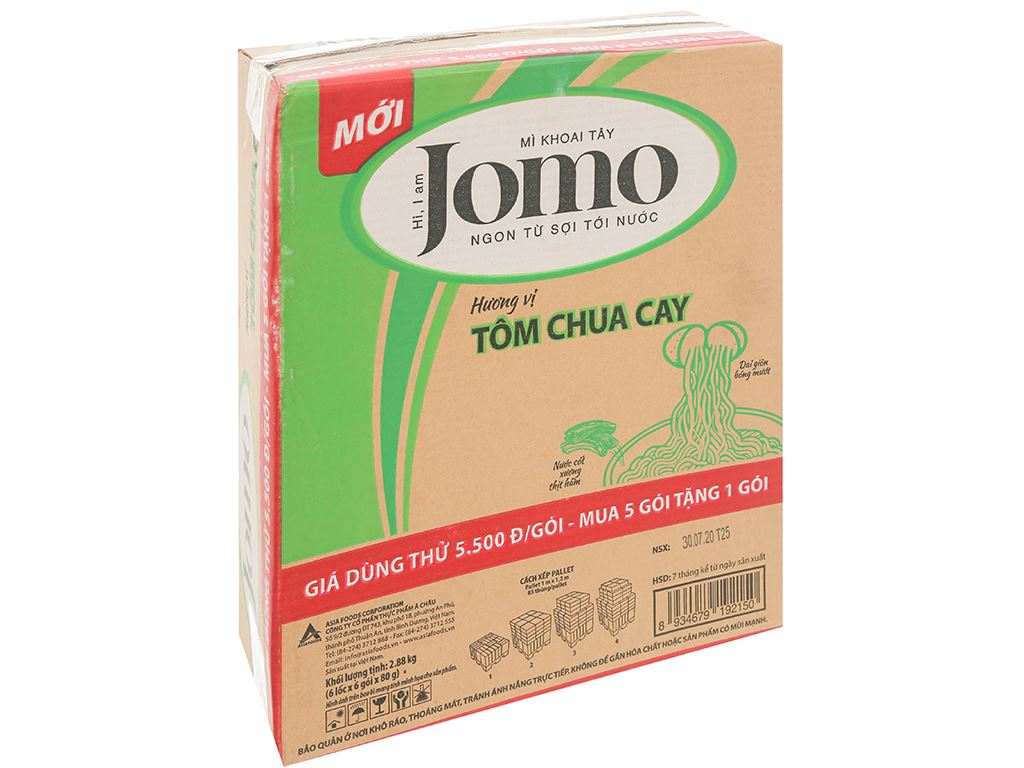 Mì jomo khoai tây vị tôm chua cay thùng 30 gói 80g