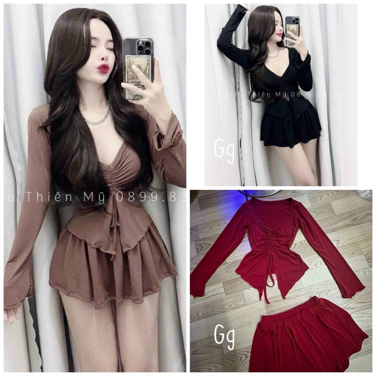 Set áo và chân váy sọc ngang chất thun gân chân váy có quần trong
