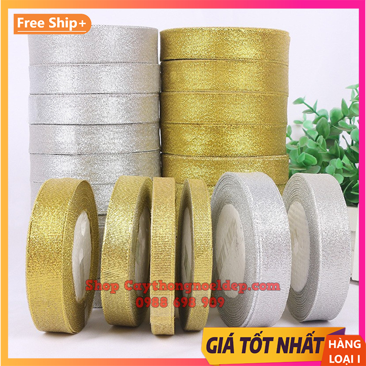 ( Sỉ cuộn 22 mét ) Ruy băng voan kim tuyến bản 2cm 3cm 4cm trang trí hộp quà, noel, giáng sinh