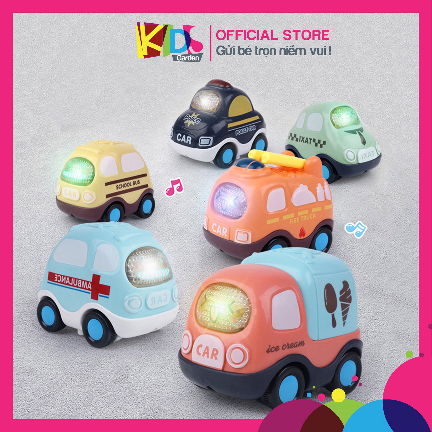 Xe đồ chơi cho bé có nhạc và đèn chạy trớn phong cách hàn quốc XDC1 KIDS GARDEN