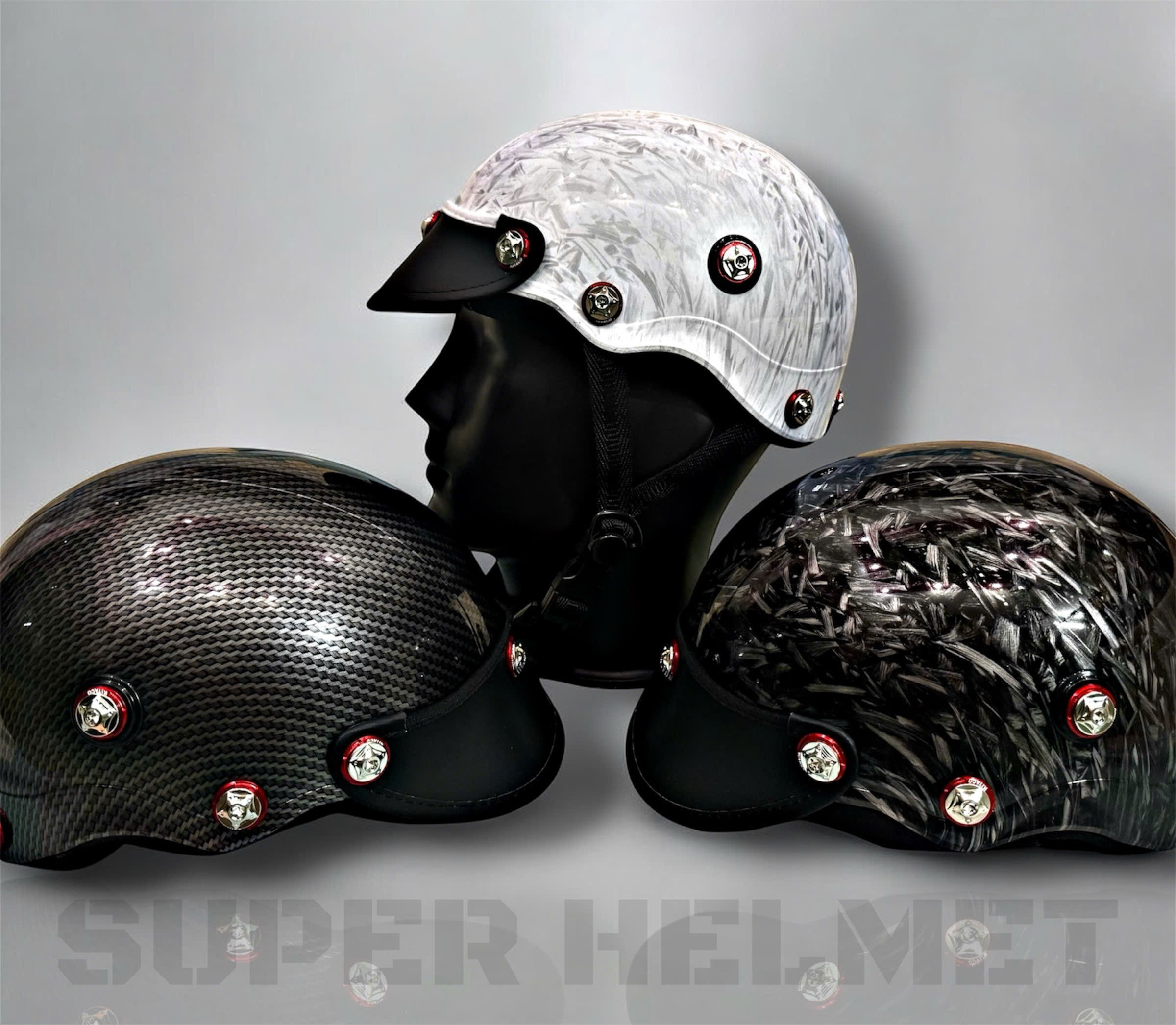 [Free Biker Sticker] Carbon Dipped Painted Helmet - Nano Coated Half Helmet - with 9 Red Salaya Screws and Jet Style Titanium Gr5 Giá 260,000 Đồng*Miễn phí vận chuyển