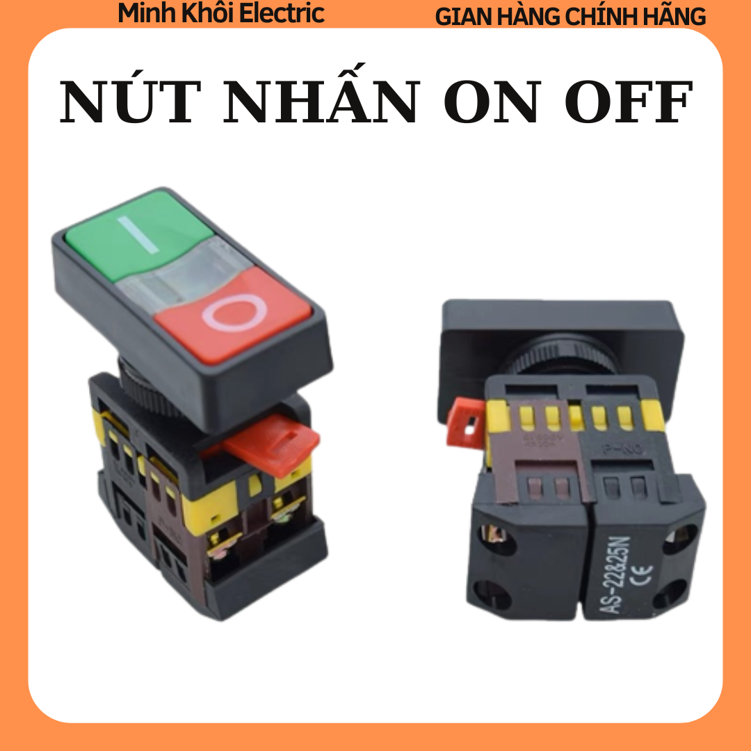 Nút nhấn on off phi 22 có đèn, công tắc nhấn đôi 220VAC, nút ấn on off, nút ấn tủ điện, nút nhấn nhả, nút nhấn tủ điện