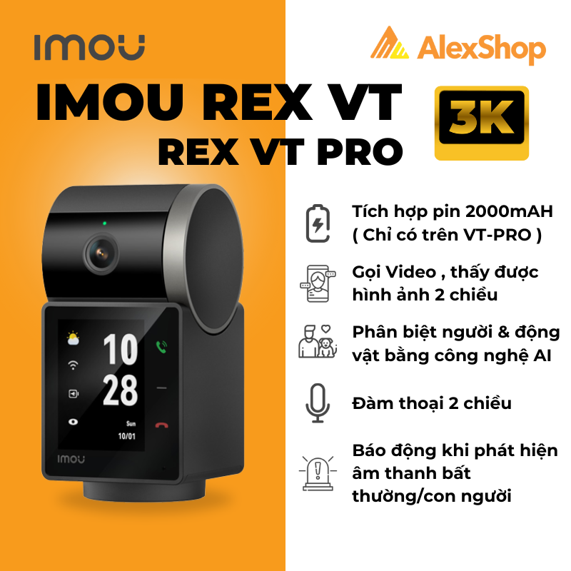 [5M] Camera Imou Rex VT - Rex VT Pro 5M, 3K Tích Hợp AI, Gọi Video, Xoay 360 Độ, Báo Động Âm Thanh Bất Thường - Camera Trong Nhà