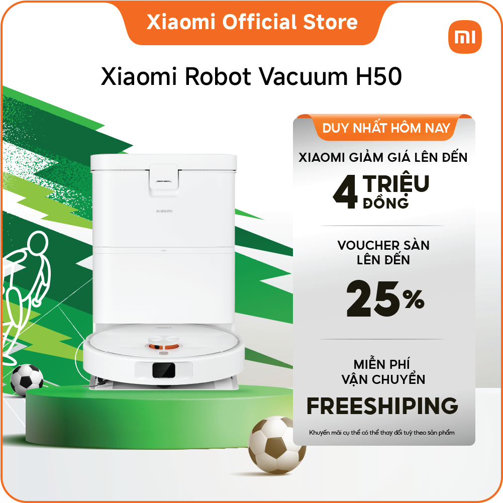 Robot hút bụi Xiaomi H50| Điều khiển thông minh| Lực hút mạnh 10,000 Pa| Lau xoay tốc độ cao