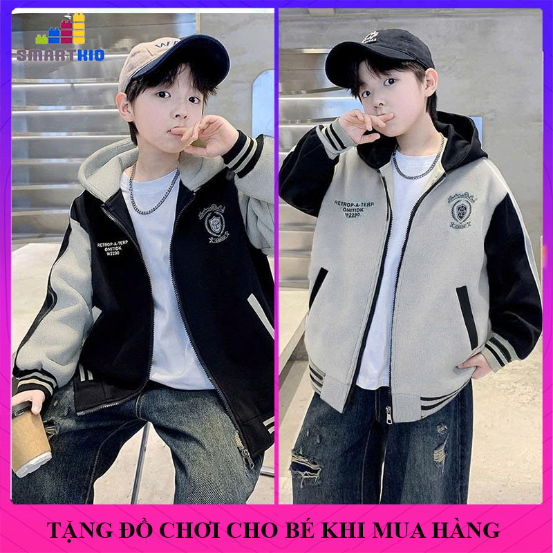  Áo hoodie nỉ bé trai áo khoác nỉ bé trai mẫu RETR áo thu đông bé trai size 18-52kg chất nỉ bông dày dặn áo bé trai 