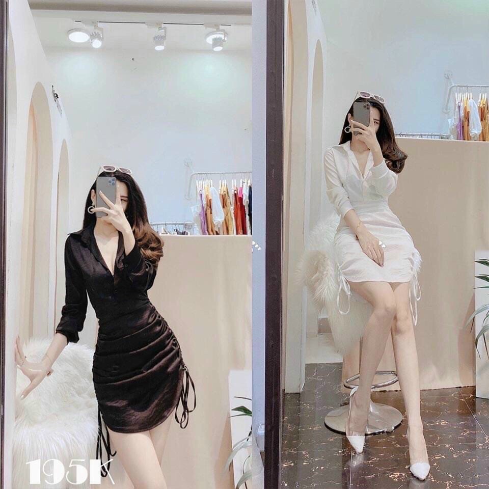 [HCM]Đầm sơ mi tay dài dây rút 2 bên #dámomitaydairuteo