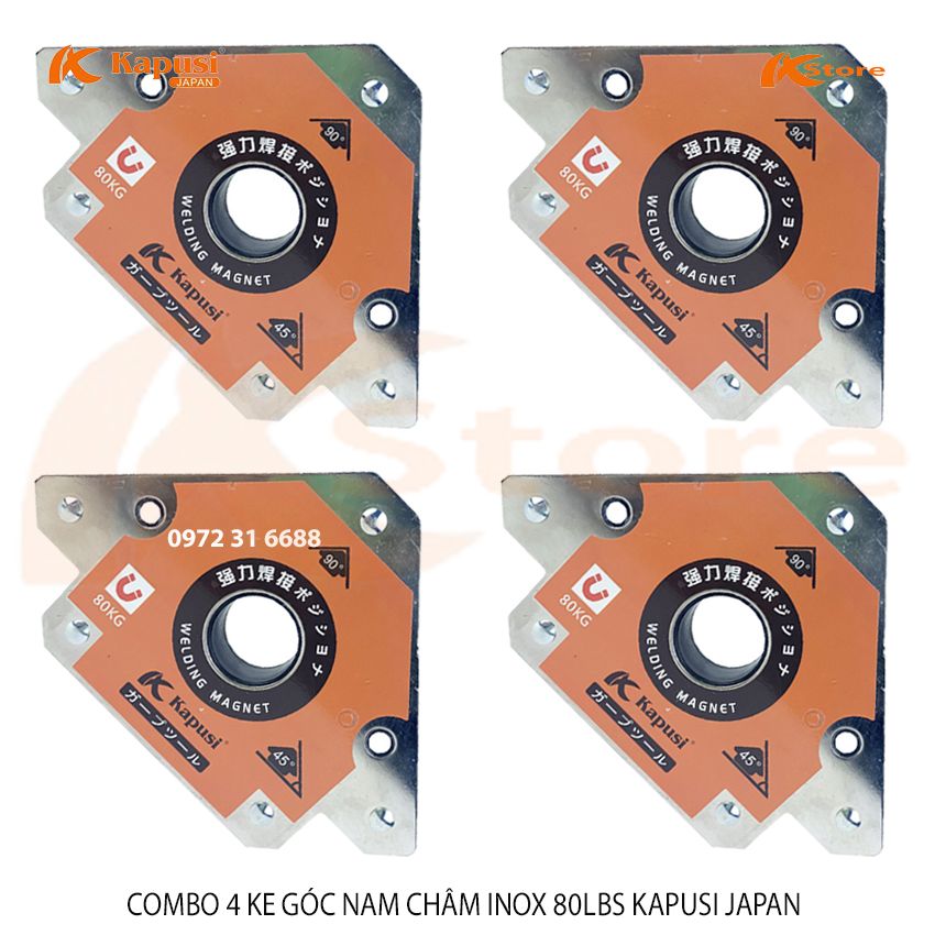 Bộ 4 ke góc nam châm inox 80lbs kapusi japan - nam châm ke góc vuông 80kg