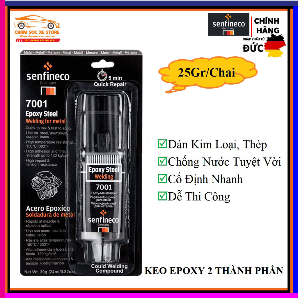 Keo dán sắt epoxy chịu lực chịu nhiệt senfineco epoxy steel welding 7001 25g