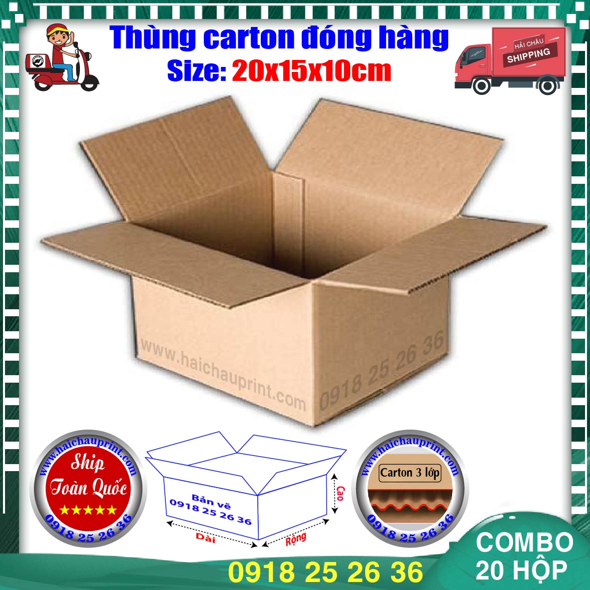 20 Thùng Carton HC0045 - 20x15x10cm Hộp Carton Đóng Hàng [Hải Châu] Carton 3 Lớp Cứng Cáp, Tiết Kiệm Thời Gian, Nâng Cao Giá Trị Sản Phẩm...