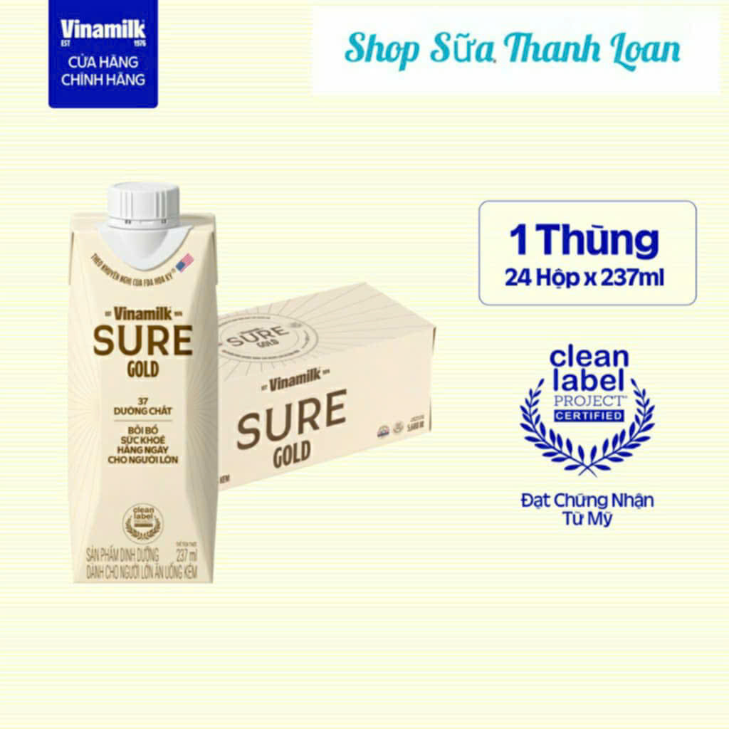 Thùng 12/ 24 hộp sữa pha sẵn vinamilk sure prevent gold 237ml.