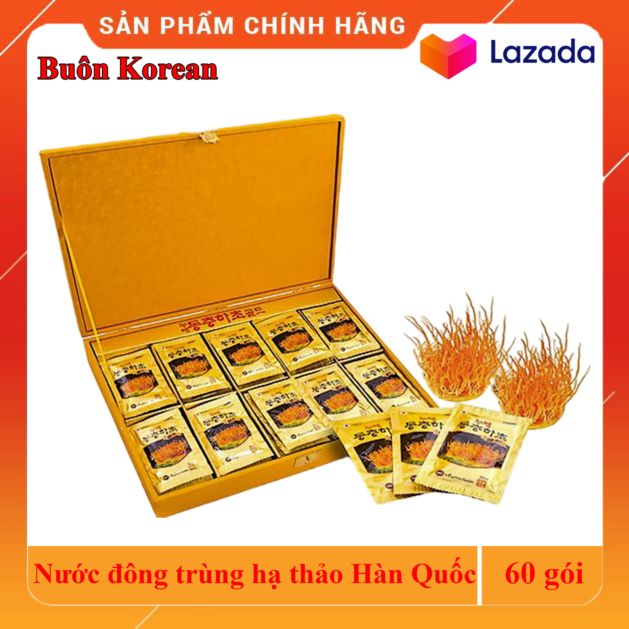 Nước Đông Trùng Hạ Thảo Hàn Quốc hộp gỗ vàng (60 gói)