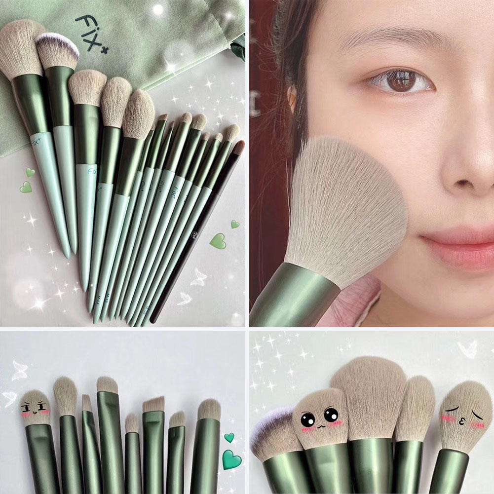 màu xanh lá Bàn chải trang điểm kết hợp bàn chải bột lưới Bàn chải đánh lông mày siêu mềm