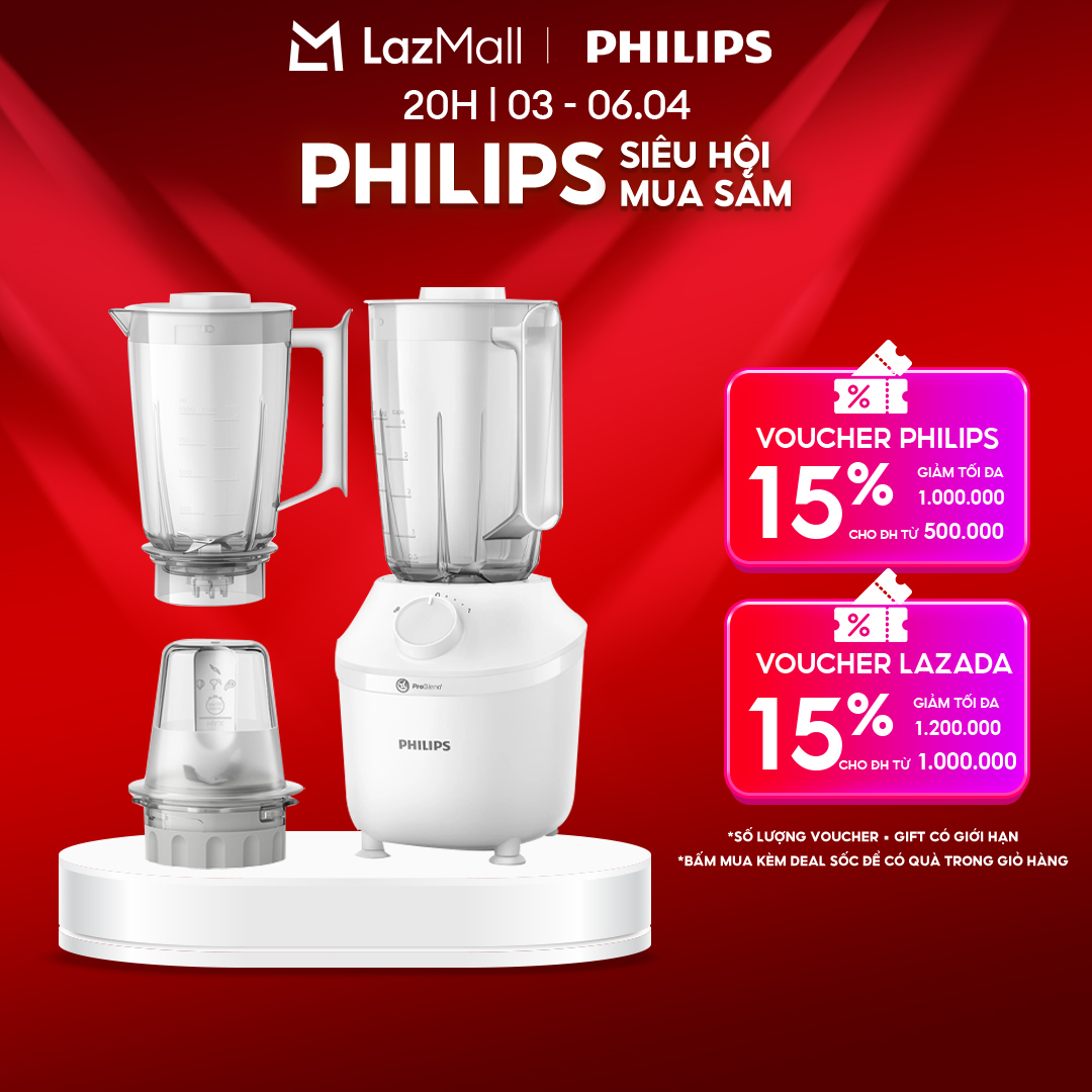 Máy Xay Sinh Tố Philips HR2041/50 450W Lưỡi Dao Xay Sắc Bén-Xay Nhuyễn Mịn, Không Vón Cục Trong 45 Giây-Hàng Phân Phối Chính Hãng