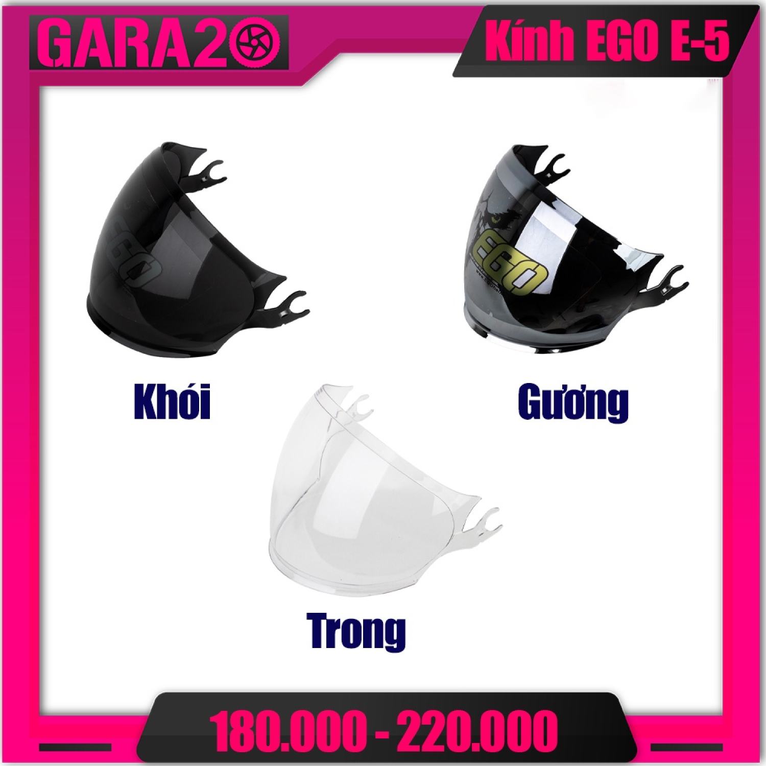 Kính chắn mũ 3/4 ego e-5 - gara20