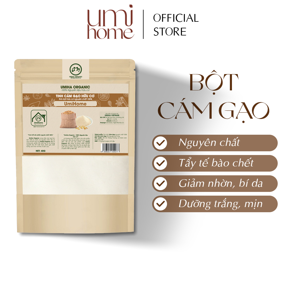 Bột Cám Gạo đắp mặt hữu cơ UMIHOME nguyên chất 40g | Rice bran flour 100% Organic