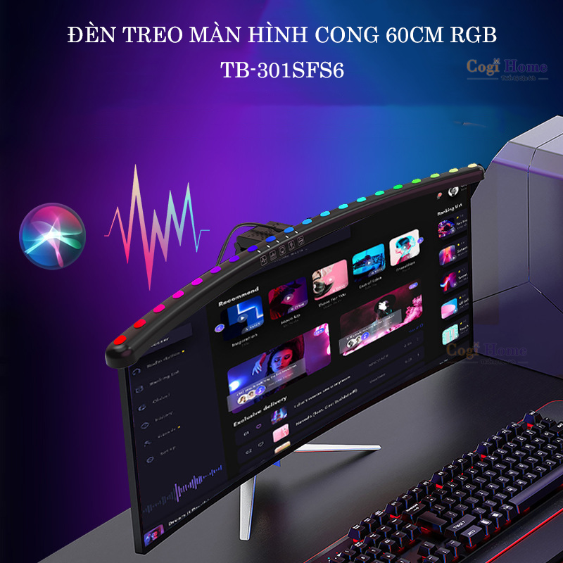 Đèn Gắn Màn Hình Cong Đèn Kẹp Màn Hình Máy Tính PC Gaming LED RGB Nhảy Theo Nhạc Dài 60cm TB-301SFS6