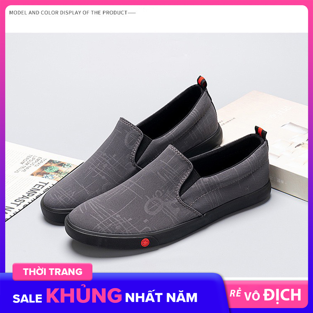Giày lười nam giày slipon nam Leyo A2289 màu ghi xám giày mọi nam giày ulzzang nam giày thời trang nam