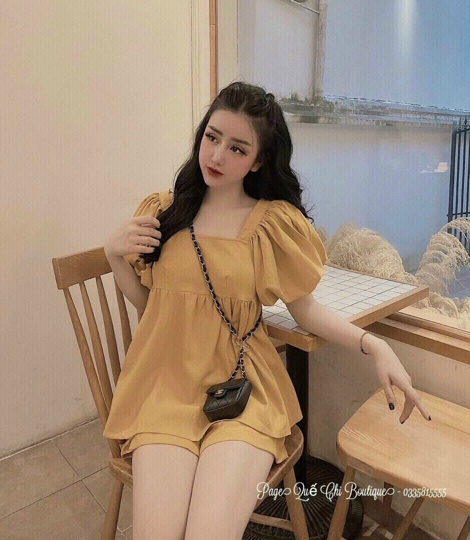 [Mẫu Mới]Set nữ kiểu dáng cổ u chất liệu vải kate sang trọng tinh tế thời trang HARI