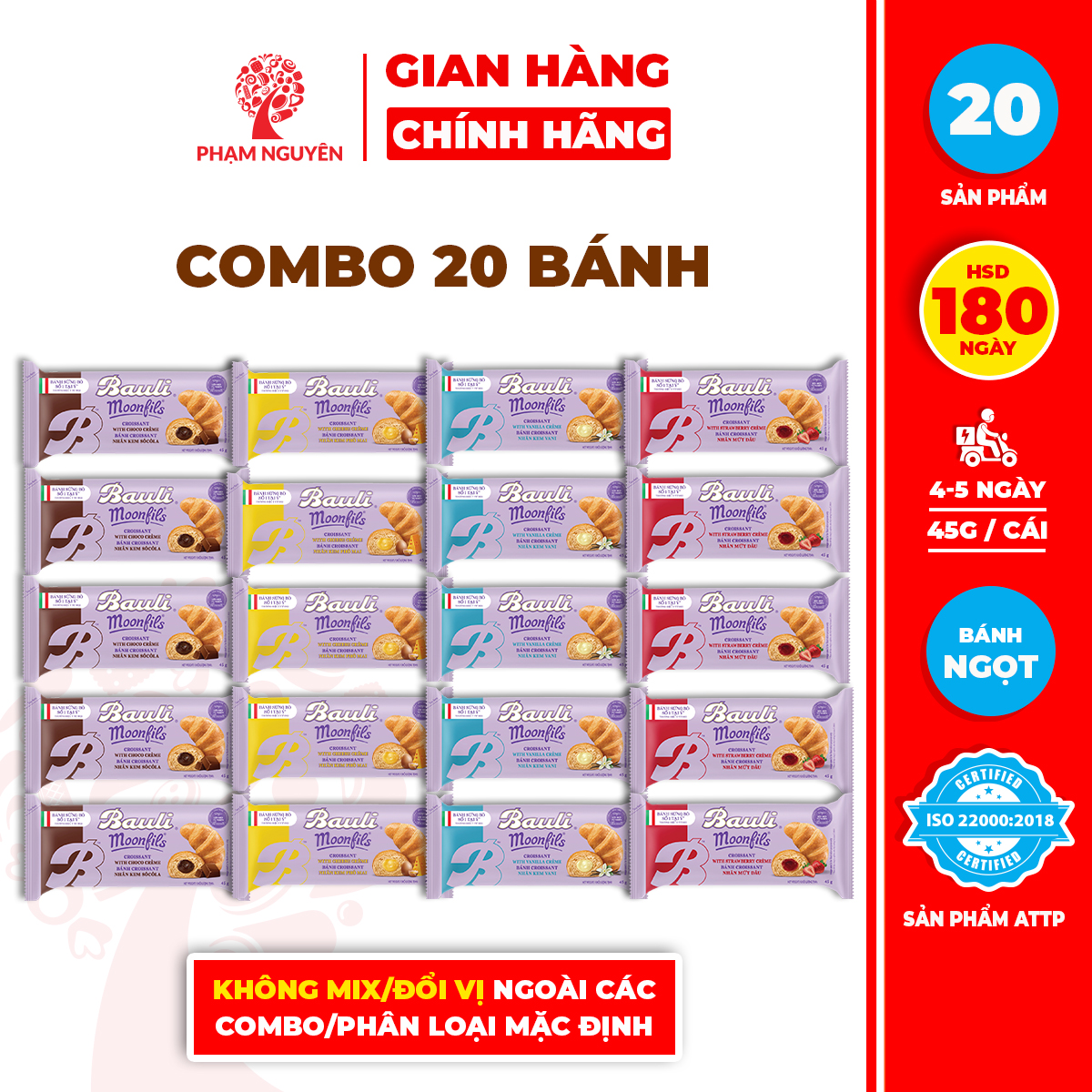 Combo 20 Bánh Sừng Bò Bauli Moonfils 45g | Đồ ăn vặt