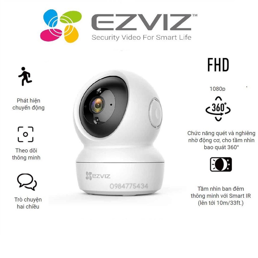 Camera Ezviz C6N 2.0MP, Xoay 360đ, Đàm thoại 2 chiều, Chính hãng Ezviz Việt Nam, Fullbox Nguyên Seal