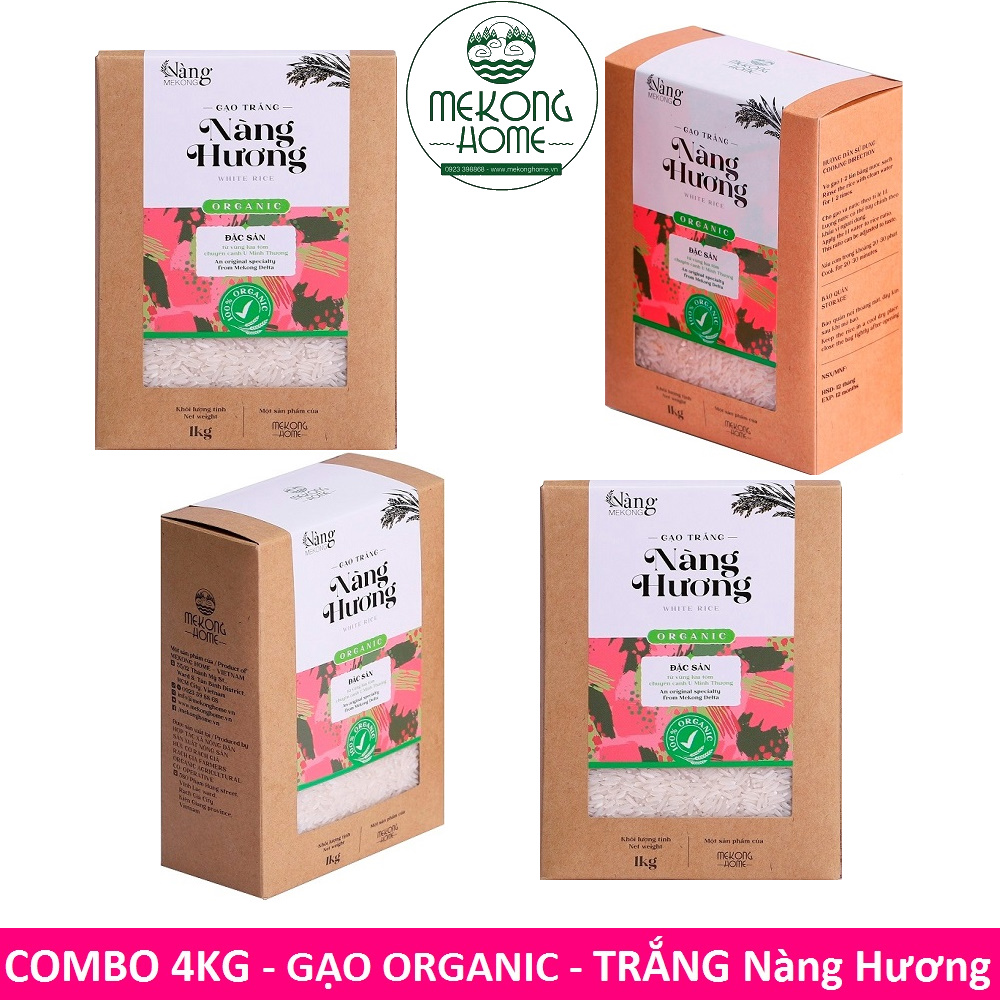 Combo 4kg - gạo hữu cơ - gạo nàng hương - 100% organic - mekong home