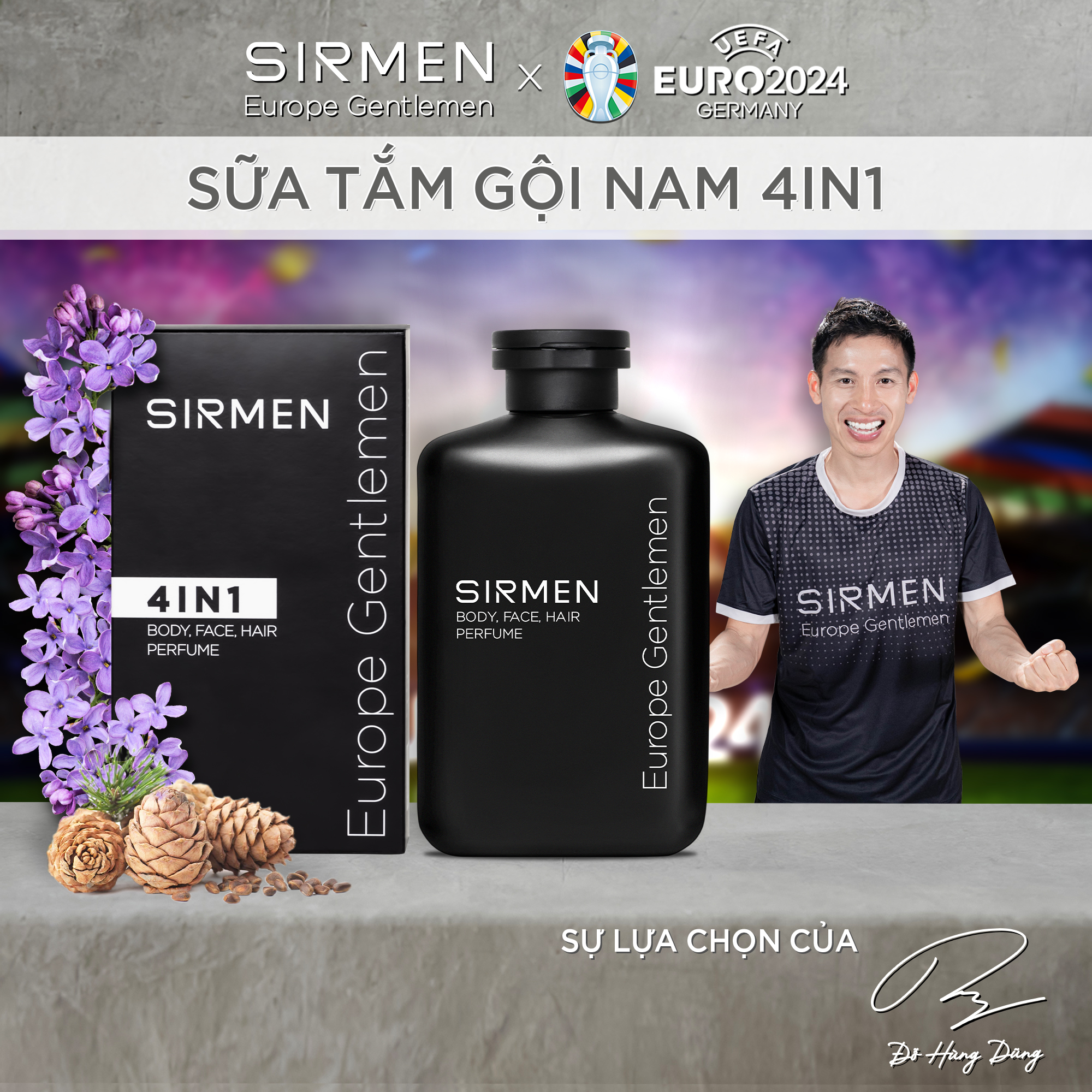 Sữa tắm gội nam 4 in 1 hương nước hoa châu Âu SIRMEN Europe Gentlemen dòng cao cấp 350g chiết xuất tự nhiên công nghệ EU-Nano đậm đặc gấp 2 lần