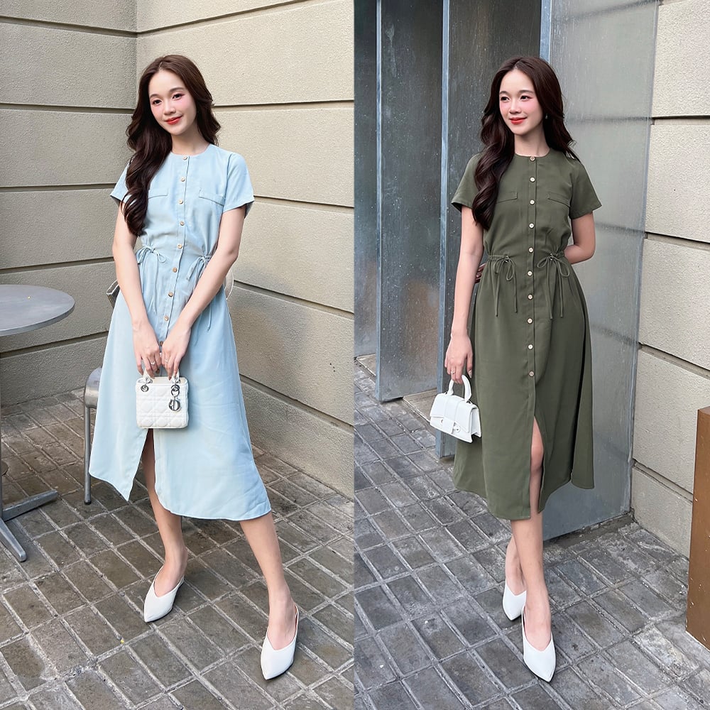 Olv - đầm suông rút dây eo 2 màu dress