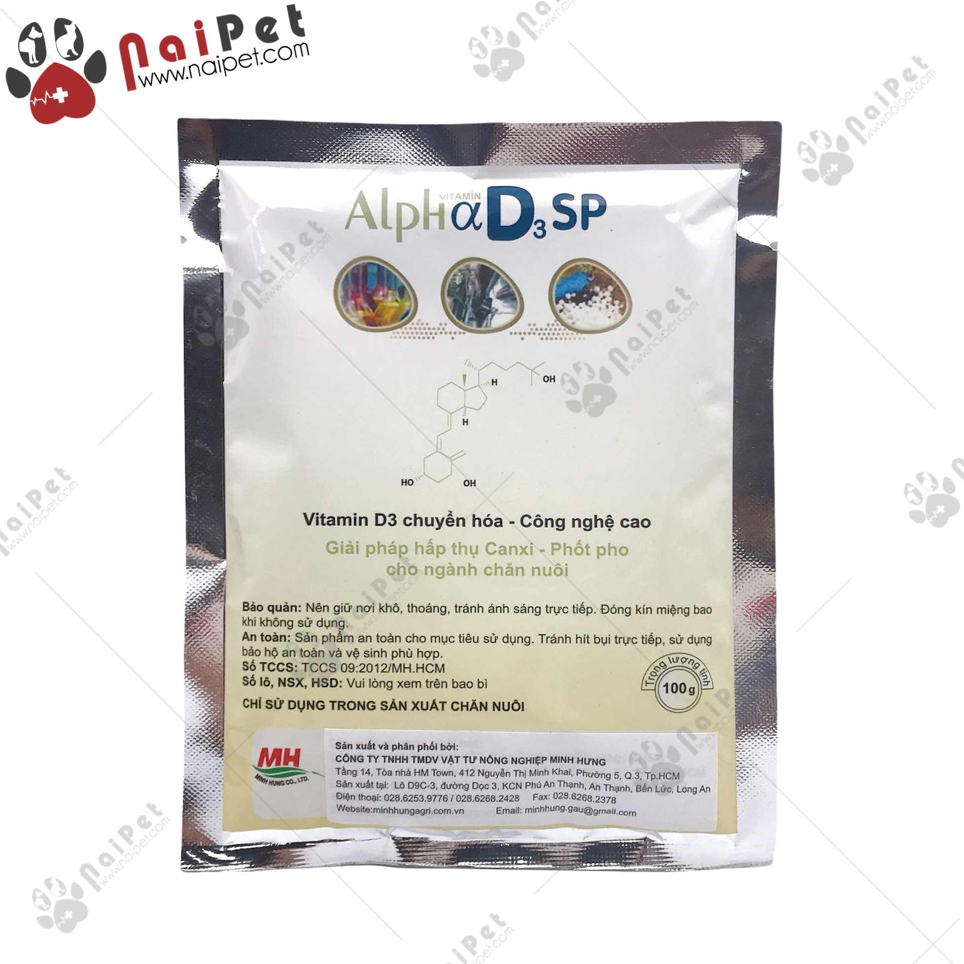 Bột Vitamin Bổ Sung Canxi Phốt Pho Khắc Phục Còi Xương Chậm Lớn Cho Chó Mèo Alpha Vitamin D3SP Gói 100g