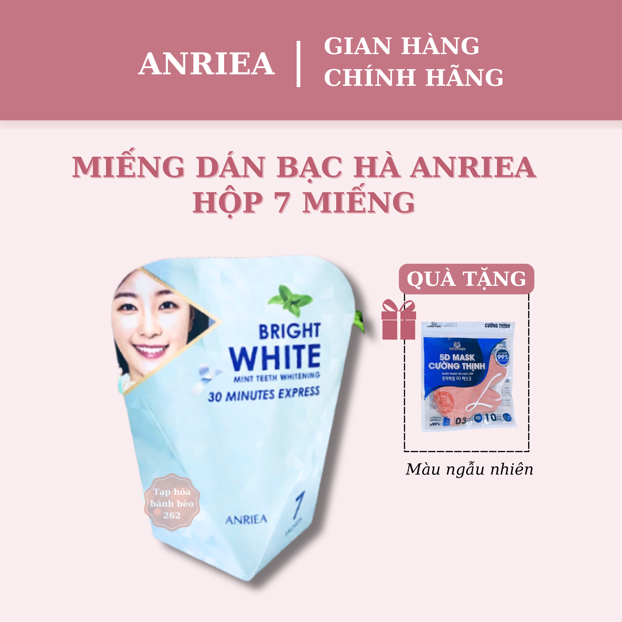 Hộp miếng dán trắng răng Anriea Bạc Hà 7 miếng làm sạch mảng bám