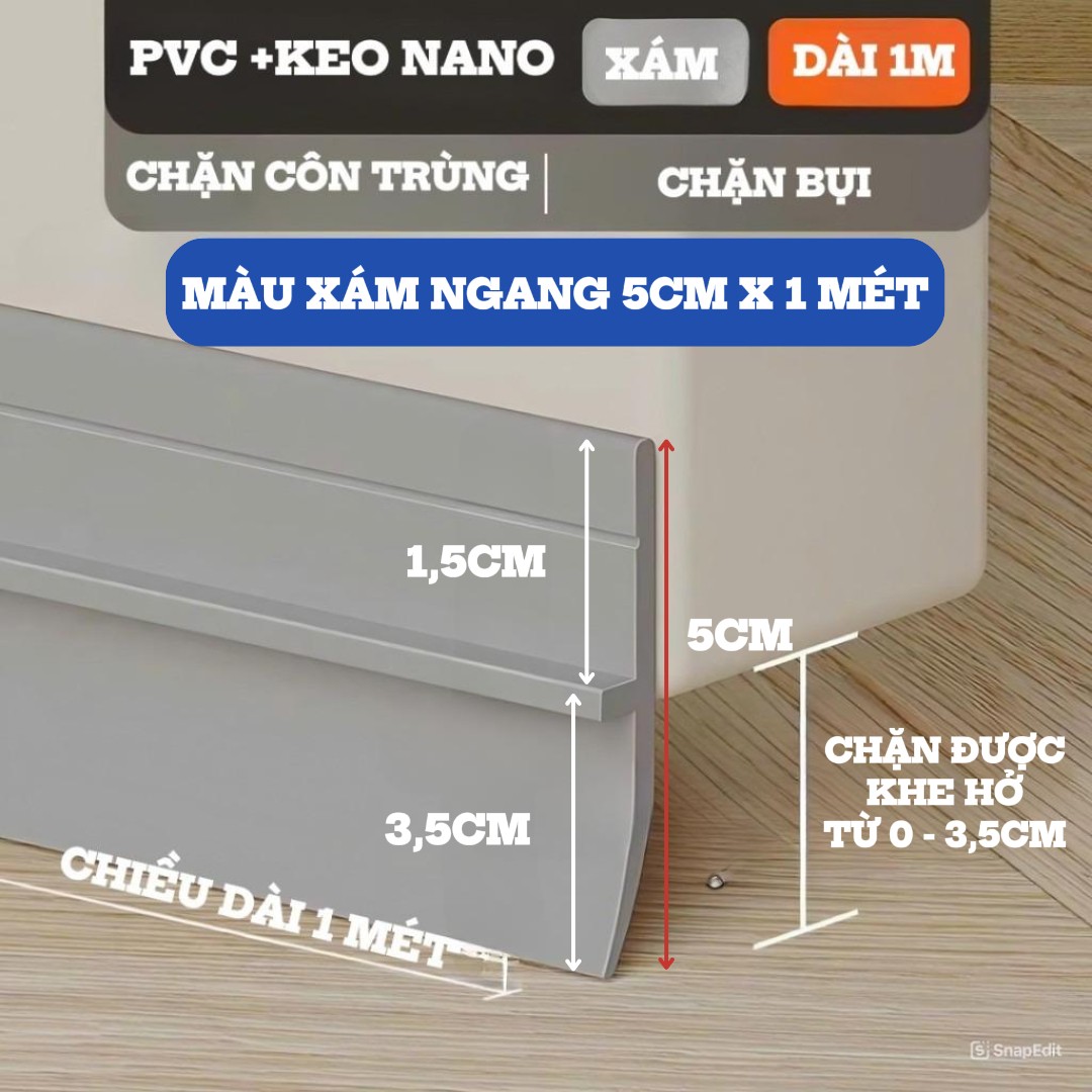 Ron PVC chặn khe hở,Thanh cao su dán chân cửa , chống côn trùng, cách âm, phù hợp mọi loại cửa K185