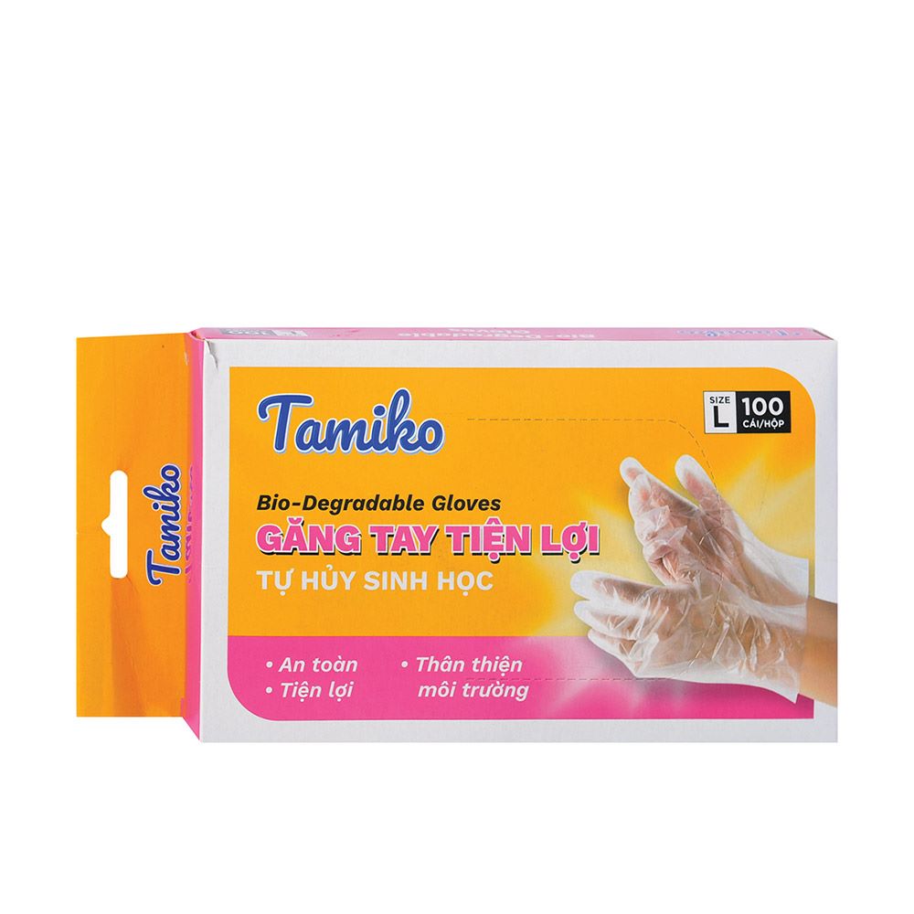 Găng tay tự hủy sinh học Tamiko dùng một lần (100 chiếc/ hộp) - Găng tay chế biến thực phẩm, dọn dẹp vệ sinh, nhuộm tóc ... tiện dụng cho gia đình