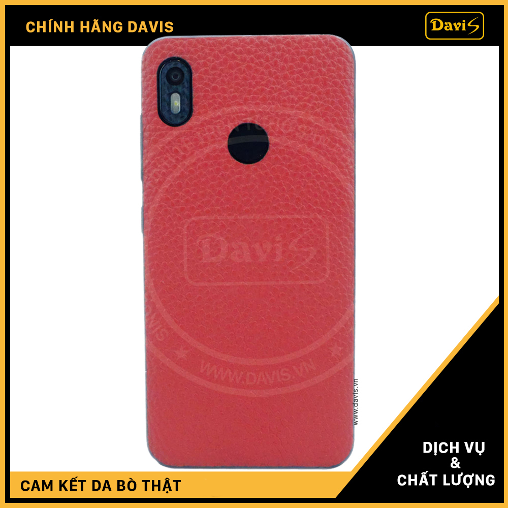 Dán da điện thoại Vsmart Joy 1 da bò thật nhập khẩu cao cấp màu đỏ vân - Chính hãng Davis.
