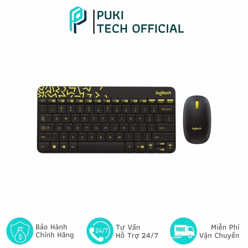 [Freeship] Bộ phím chuột không dây Logitech MK240( Đen - Vàng) -PUKI Tech Official- PUKI193 Hàng Chính Hãng, Đơn Giản Nhỏ Gọn Và Nhiều Màu Sắc, Tự Do Không Dây, Bàn Phím Tiết Kiệm Không Gian, Chuột Cho Người Thuận Cả Hai Tay