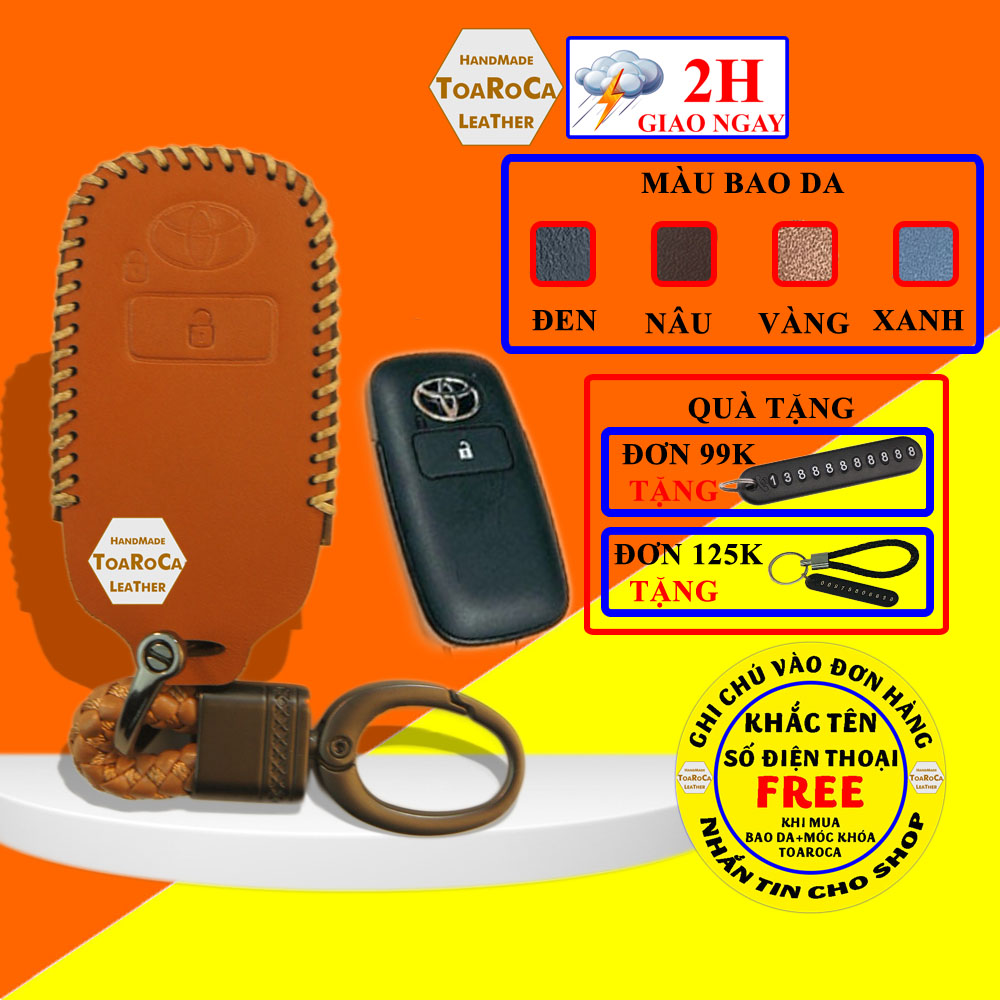 Bao da chìa khoá toyota Raize 2021 2022, Avanza 2022, Veloz cross smartkey da bò thật Toaroca