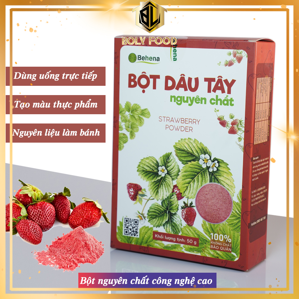 Bột dâu tây Behena nguyên chất đẹp da tạo màu làm bánh hộp 50g - Bolyfood