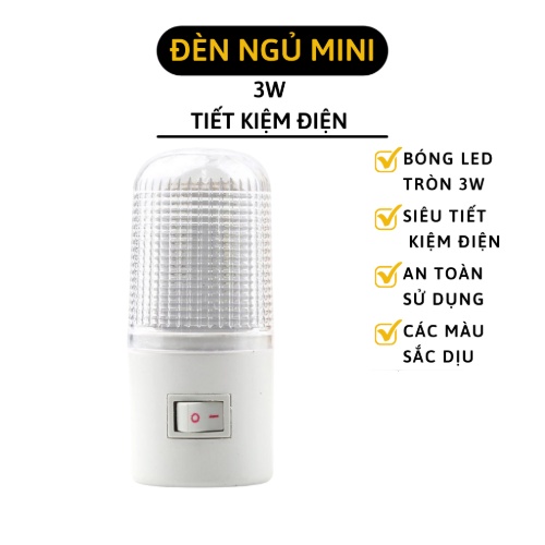 Đèn ngủ mini 3w tiết kiệm điện, đầu tròn có con tắc