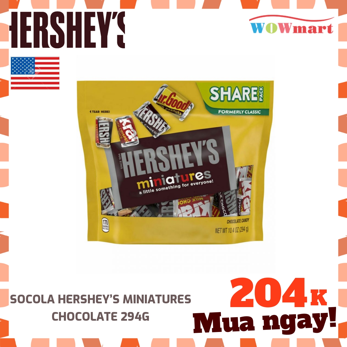 Socola Hershey’s Miniatures Chocolate 294g -