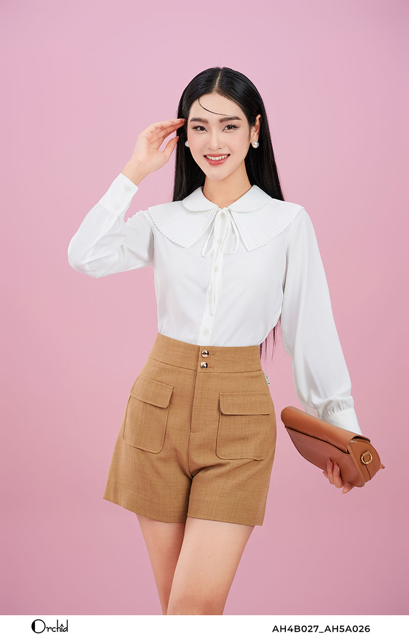 Quần Sooc cap cao chất liệu Twill silk nâu cao cấp Orchid AH5A026