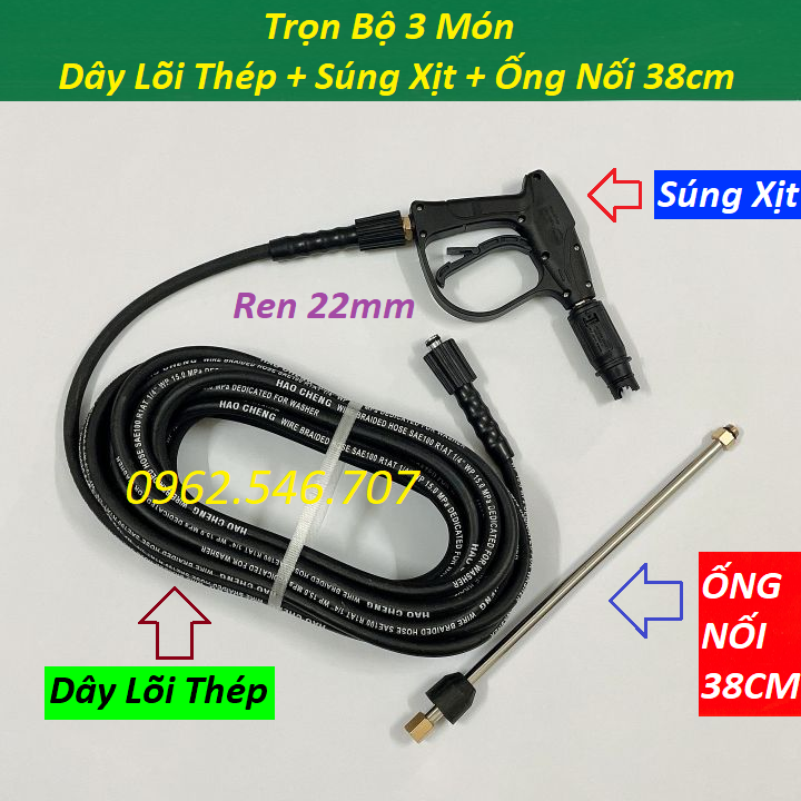 10m,15m,20m dây rửa xe Lõi Thép và súng xịt rửa xe dài - súng rửa xe áp lực cao, dây xịt rửa xe áp lực cao