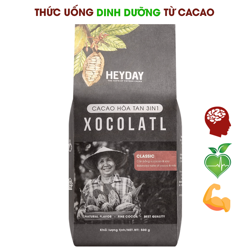 Bột cacao sữa 3in1 Xocolatl - Gu truyền thống Classic túi 500g - Đậm đà vị cacao, béo vị sữa - Thức uống dinh dưỡng, tiện lợi từ cacao - Heyday Cacao
