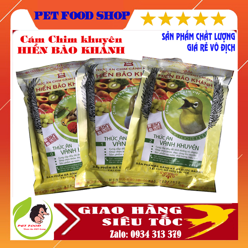 Cám chim khuyên hiển bảo khánh, cám khuyên số 1, cám dưỡng, cám số 0, số 2 đấu hót, gói 200g pet food shop