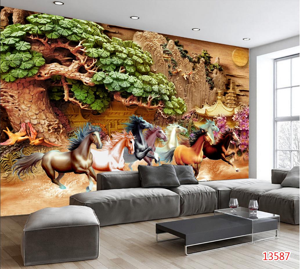 Tranh dán tường 3D mã đáo thành công tranh tết rẻ đẹp kích thước 60cm x 90cm